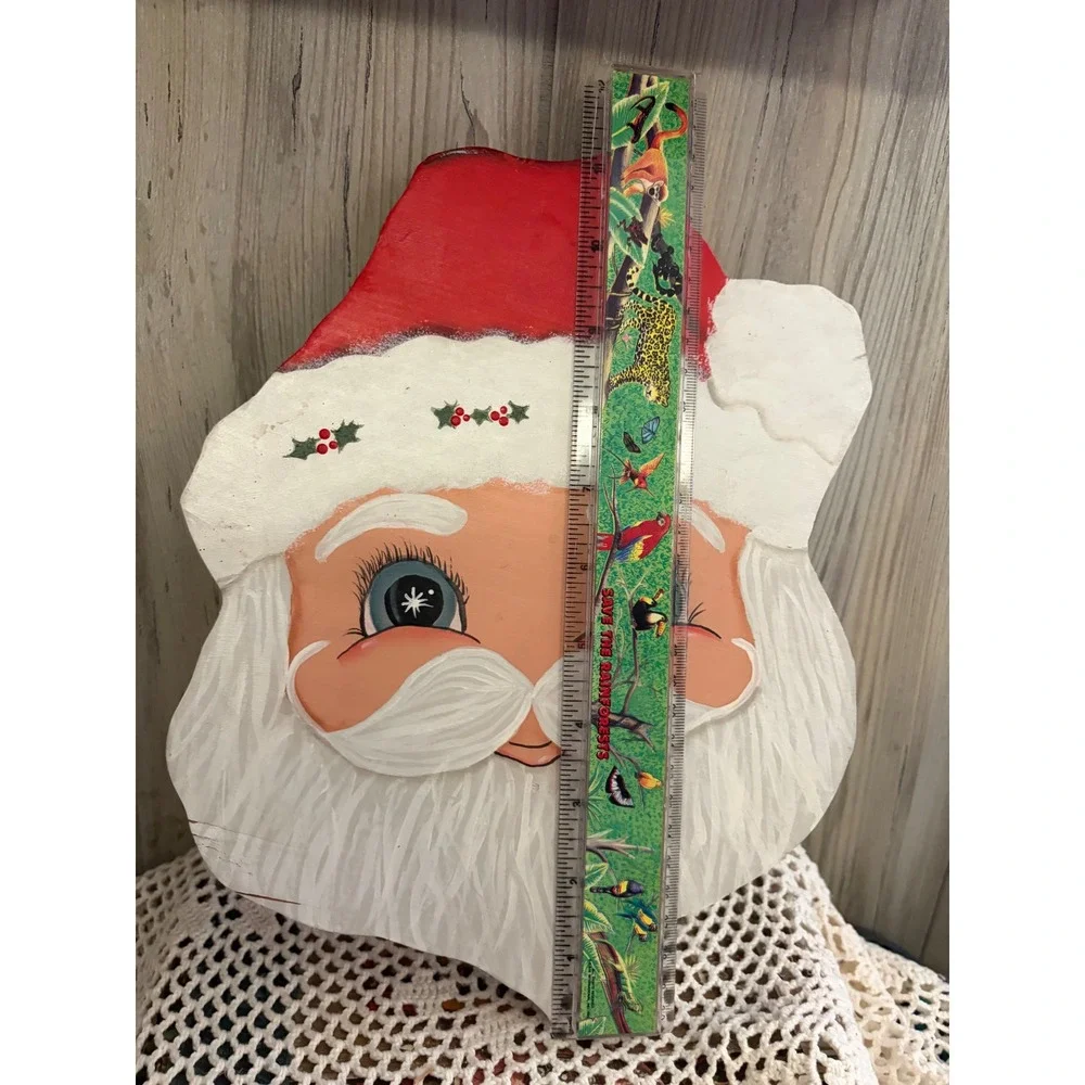 Vintage 1987 Hand Painted Wood Santa Claus Face Wall Hanging Folk Art Decor